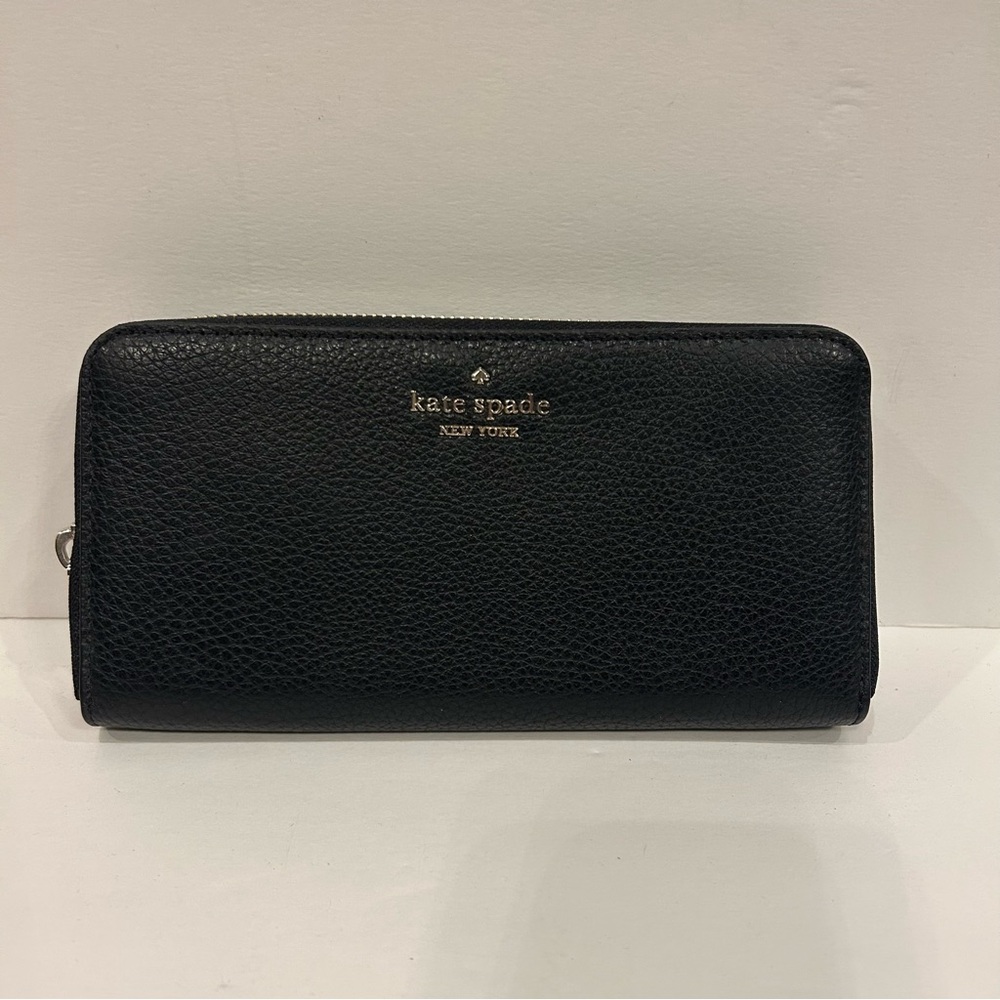 Kate Spade Small Minimalist Black Leather Zip Wallet Clutch Bag